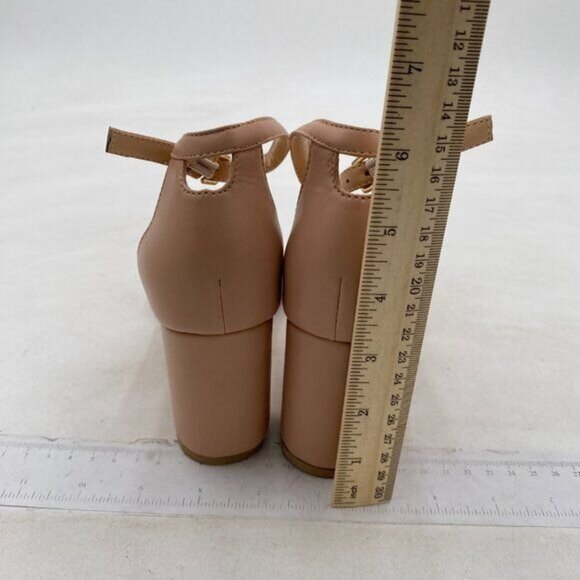 FSJ Nude Classic Chunky High Heel Sandals Open Toe Ankle Strap Single Band Dress - Picture 5 of 8